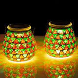 Starsoul 2 Pack Solar Lanterns Outdoor Waterproof, Vibrant Mosaic Hanging Solar Lights, Decorative Solar Lantern for Outside Garden Decor