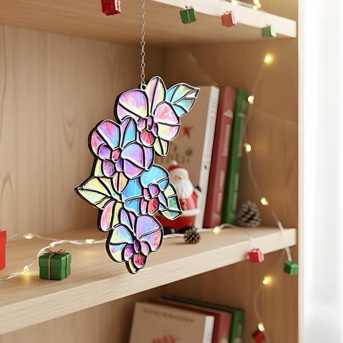 Orchid Flower Handmade Resin Suncatchers, Artisan Sun Catcher, Stained Glass Effect, Flower Suncatchers for Window Hanging, Garden Decor, Gift for Mother's Day Mom Women Grandma Wife