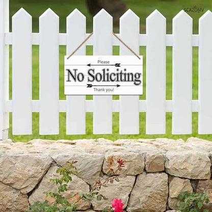 Please No Soliciting Thank You Funny Rustic Wooden Front Door Sign Vintage Outdoor Wall Art Hanging Plaque for Porch Yard Store Home Farmhouse Decor 10''x 5''