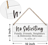 Wood Hanging Decor Sign, No Soliciting, Welcome Friend Family Neighbor, Rustic Wood Front Door Plaque Wall Art Decor Gift, 10" x 5" Wood Decor Hanging Sign for Porch Yard Garden Home Farmhouse-03