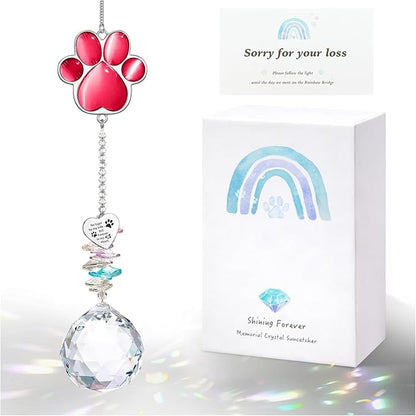 Dog Memorial Gifts for Loss of Dog, Pet Memorial Gifts for Dogs, Thoughtful Bereavement Remembrance Crystal Suncatcher with Sympathy Card (Rose Red)