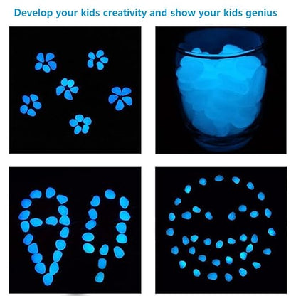 340pcs Glow in the Dark Garden Pebbles, Gardening Luminous Glow Stones Outdoor Decor Glowing Water Fish Tank Gravel (Blue)