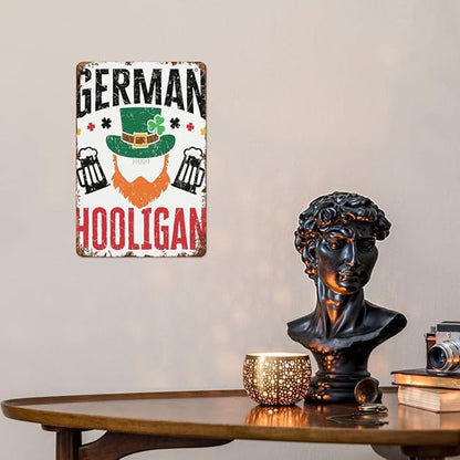 Vintage Tin Wall Decor Sign German Hooligan Germany Shamrock St Patrick'S Days for Home,Garden,Patio,Office,Classroom,Kitchen & More! 8x12 Inches,Retro Metal Art with Funny Quotes