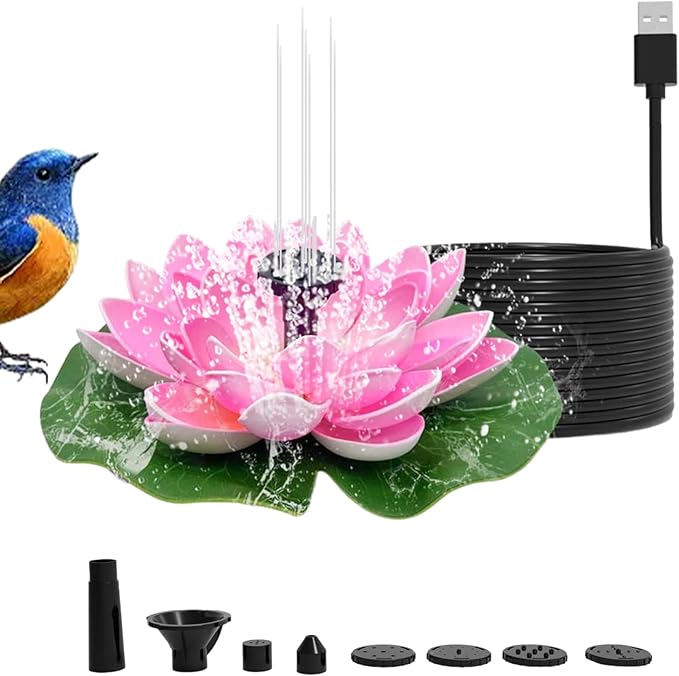 Solar Water Fountain - Garden Decor Solar Bird Fountain,Led Powered Ponds, Led Pond Pump Bird Bath, Lily Outdoor Ponds with 8 Nozzles, Water Pump for Outside Pond and Backyard