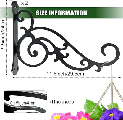 2 Pcs Hanging Plant Bracket Wall Hook Hanging Plant Brackets 12-Inch Black Iron Plants Indoor/Outdoor Planter Hangers Hooks for Hanging Lanterns,Bird Feeders,Wind Chimes