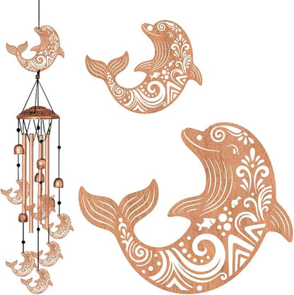 Wind Chimes for Outside, Dolphin Moon Aluminum Tube Windchime Melodious Melodic for Porch Patio Garden Decor, Unique Metal Memorial Wind Chimes Housewarming Gifts for Friends and Family