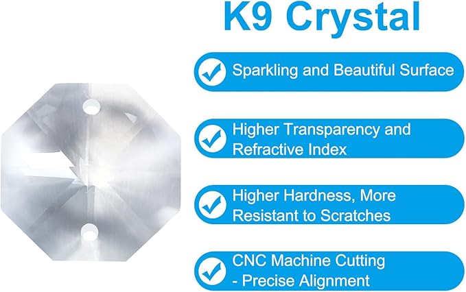 PATIKIL K9 Crystal Octagon Beads 2 Holes Pendants, 60 Pack 22mm Chandelier Prisms Parts Ornaments Hanging Beads for DIY Arts Crafts Decoration, Clear