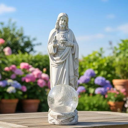 Jesus Statue Outdoor Decor Solar Lights, Religious Garden Statue, Blessed Father Outdoor Figure for Home/Garden Decor, Gift for Men/Father(11.22" H)
