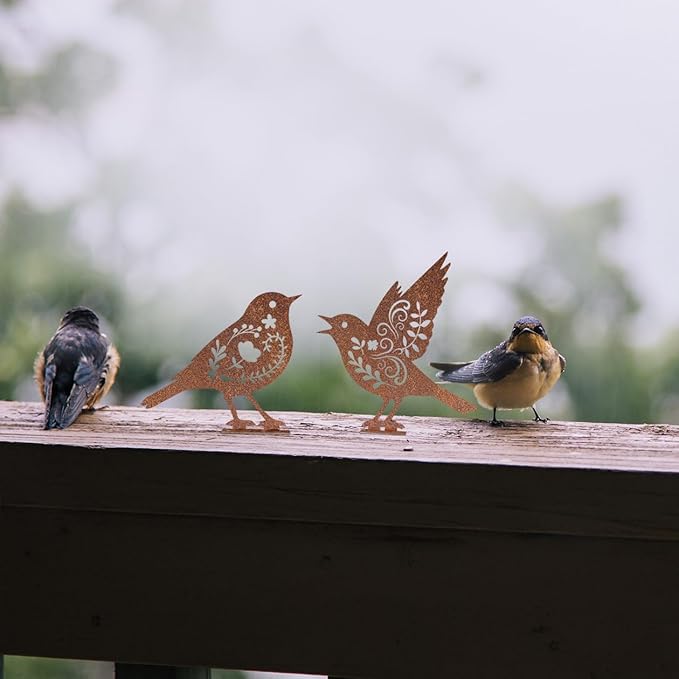 Pigort Metal Birds Fence Decoration,Yard and Garden Decor, Backyard Craft Statue Ornaments - Garden Sculptures and Yard Art