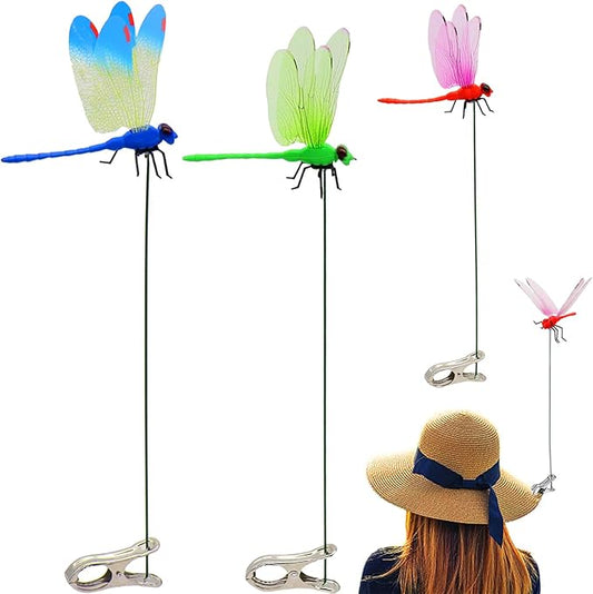 3PCS Outdoor Fake Dragonfly Rod Clip, Garden Metal Dragonfly Clip. Natural Organic Concept, 3D Dragonfly Garden Decoration, Creative Home Accessories