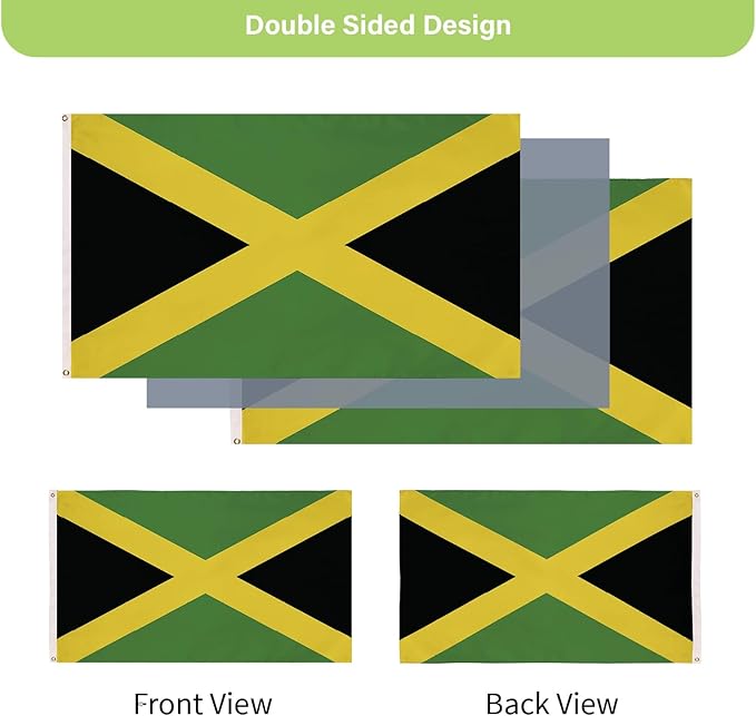 Evergreen Jamaica Flag 3x5 Outdoor Double Sided, National Flags for Outside with Grommets, Jamaican Flag 3-Ply Banners for Garden Patio, Indoor Wall Decor for Room, Works with Standard Estate Flag Poles