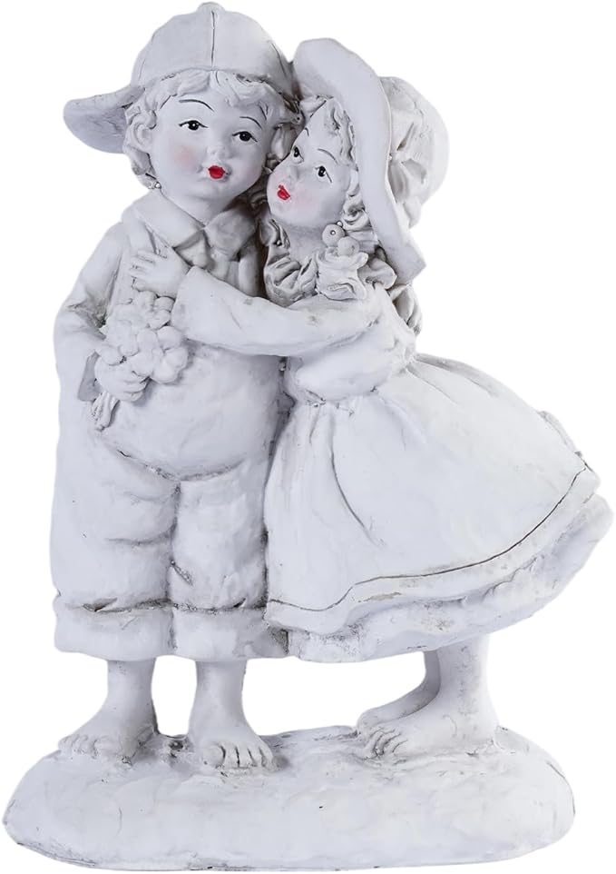 Garden Statues Boy and Girl Couple Statue, Romantic Outdoor Statues of First Kiss, Resin Garden Sculptures & Statues for Patio Lawn Yard Art, Flower Bed Decorations Outdoor