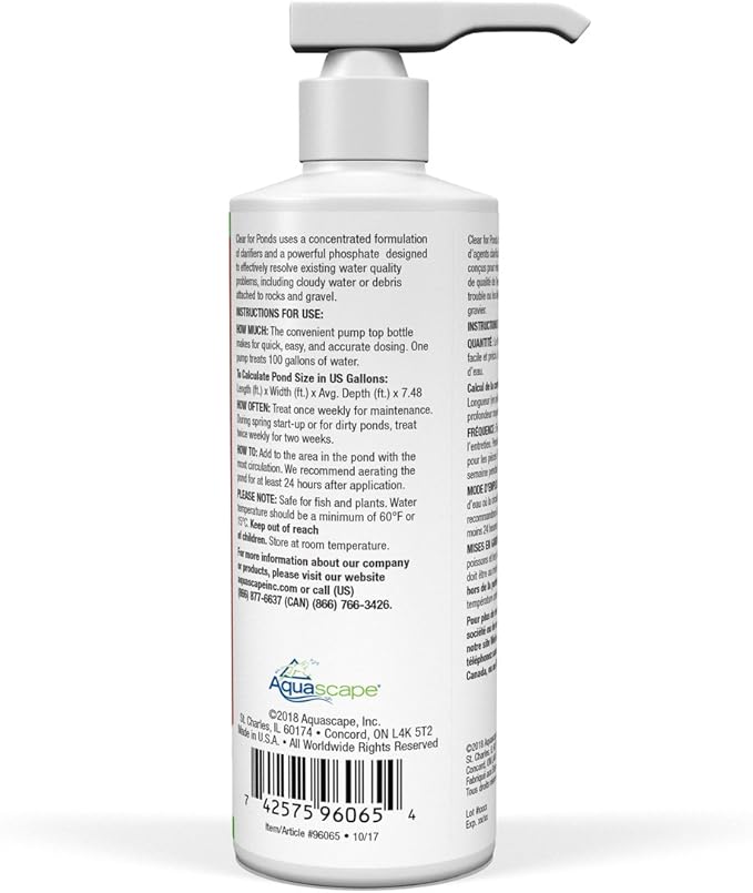 Aquascape CLEAR Water Treatment for Koi and Fish Ponds, Blend of Clarifiers to Clear Cloudy or Discolored Water and Reduce Debris, 8 ounce / 236-ml | 96065