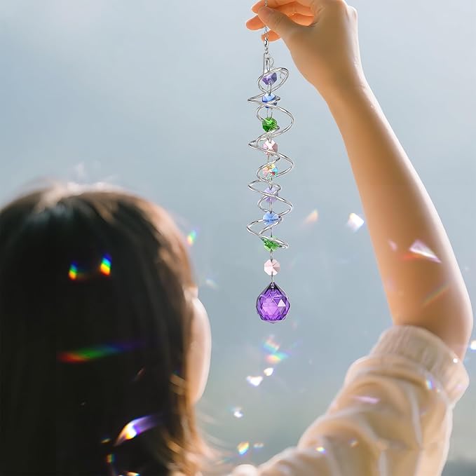 H&D HYALINE & DORA 5 Pack Sun Catchers Crystal Suncatchers for Windows Hanging Gazing Ball Spiral Tail Wind Spinners for Yard and Garden Indoor Home Decor