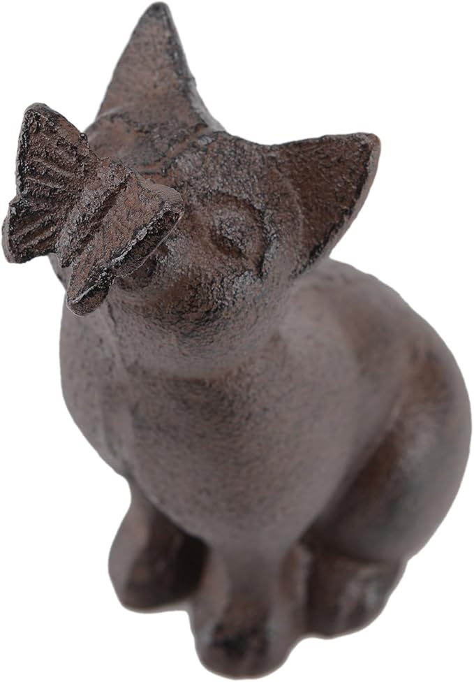 Cat Kissing Butterfly Statue, 5.71H Cast Iron Figurines, Garden Collection, Garden Stone Decorative Home Outdoor Decor TQGJNY106