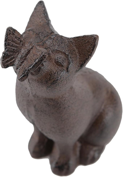 Cat Kissing Butterfly Statue, 5.71H Cast Iron Figurines, Garden Collection, Garden Stone Decorative Home Outdoor Decor TQGJNY106