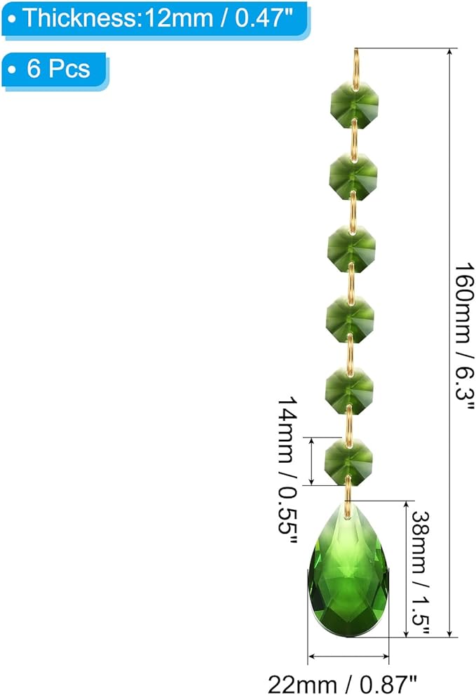 PATIKIL Teardrop Crystal Chandelier Pendants Beads, 6 Pack 160mm Length 38mm Chandelier Prisms Parts Ornaments Hanging Beads for DIY Arts Crafts Decoration, Green