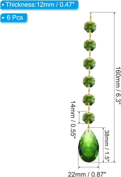 PATIKIL Teardrop Crystal Chandelier Pendants Beads, 6 Pack 160mm Length 38mm Chandelier Prisms Parts Ornaments Hanging Beads for DIY Arts Crafts Decoration, Green