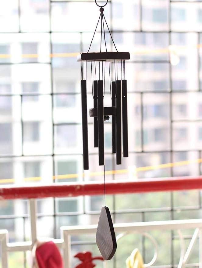 7 Pipe Black Wind Chimes for Home Positive Energy | Metal Windchimes for Balcony Bedroom with Sweet Sound | 18 cm Long