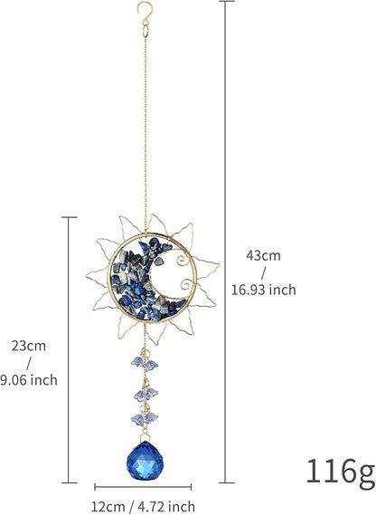 Hanging Sunlight Catcher, Sun & Moon Crystal Suncatcher, Crystal Hanging Ornament, Hanging Crystals for Decoration, Festival Gift, Window Decoration (Blue)