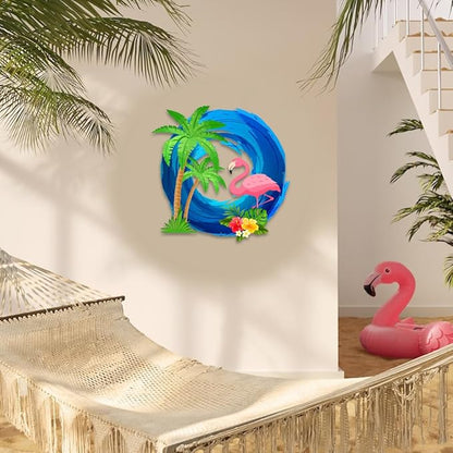 MeMate Flamingo House Metal Sign, Personalized Name Outdoor Sign, Flamingo House Outdoor Decor for Porch Deck Backyard Patio Pool, 8 to 24 inches