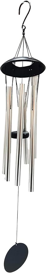VOS Aura Deluxe Metal Windchime - 38” Beautiful Melodic Hanging Wind Chimes – Perfect Home and Garden Décor, Patio and Yard (Brush White)