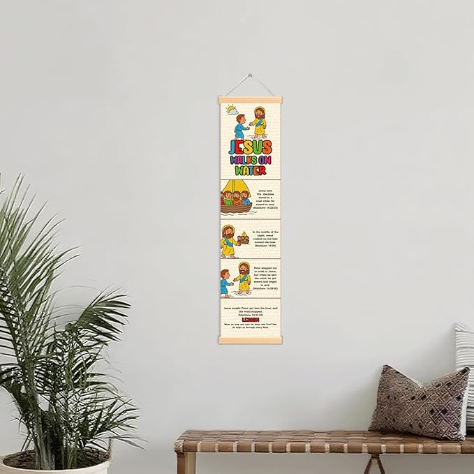 Jesus Walks on Water Banner, Church Banner, Christian Rustic Hanging Door Flag, Farmhouse Decorations Outdoor Indoor, Church Activity Decor, Bible Lesson, Scripture and Words Decorations
