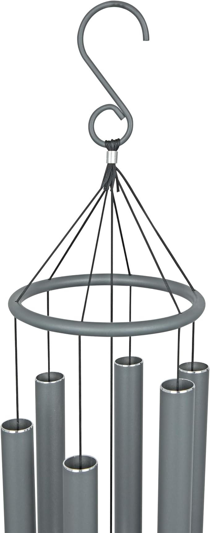 Alpine Corporation 39" Aluminum Tuned Wind Chimes with Blue Gemstone Windcatcher, Gray