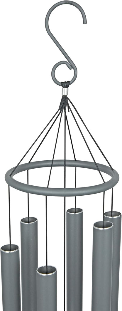 Alpine Corporation 39" Aluminum Tuned Wind Chimes with Blue Gemstone Windcatcher, Gray