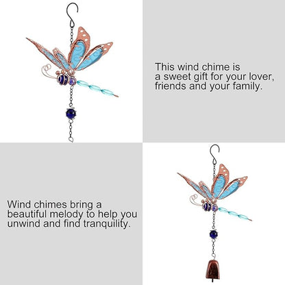 Dragonfly Wind Chimes, Garden Glass Bell Glow Wind Chimes for Home, Party, Festival Decor, Garden Decoration Indoor/Outdoor,Lifelike Dragonfly Deep Tone Style