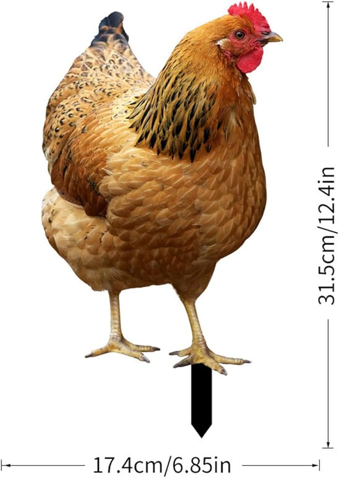 Hen Statue Garden Stake Animal Sculpture Lifelike Lawn Sign Metal Realistic Yard Art Chicken Figurine Ground Insert for Floor, 31.5x17.4x0.1cm