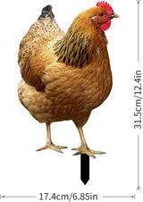 Hen Statue Garden Stake Animal Sculpture Lifelike Lawn Sign Metal Realistic Yard Art Chicken Figurine Ground Insert for Floor, 31.5x17.4x0.1cm