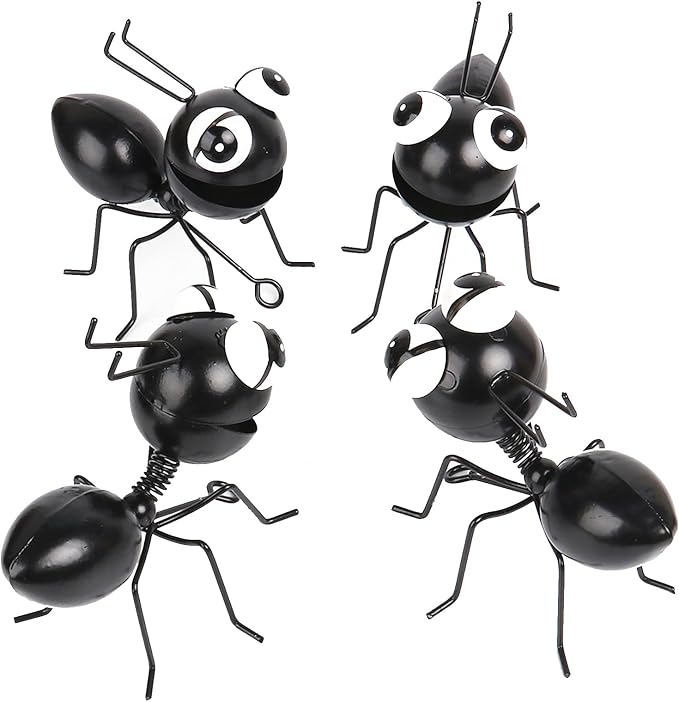 Cruis Cuka Metal Yard Art Garden Decor Cute Ant Outdoor Fence Decorations Lawn Ornaments - Set of 4 Black