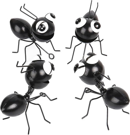 Cruis Cuka Metal Yard Art Garden Decor Cute Ant Outdoor Fence Decorations Lawn Ornaments - Set of 4 Black