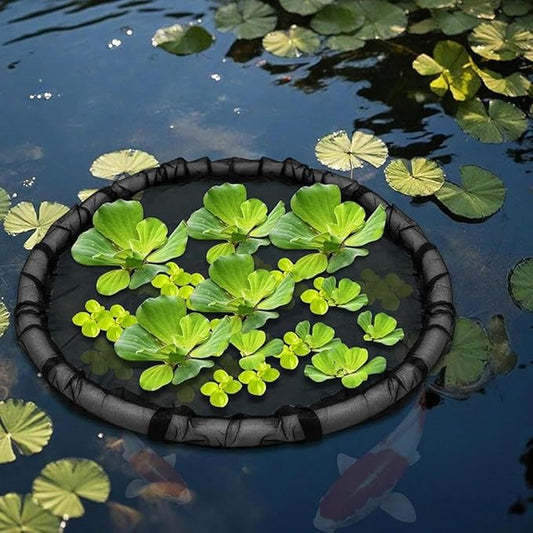 Round Floating Flora Fish Barrier, Water Floating Pond Planter Corral Island Landscape Planting Protector Fine Mesh with Lifting Ring,Water Features Ponds Decoration & ProtectPond from Birds (31inch)