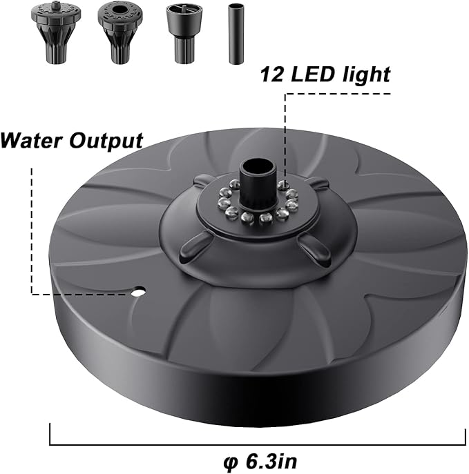 Jutai Electric Floating Pond Fountain Colorful LED Lights DC 12V, Built-in Filter System, Waterfall Fountain Pump,32.8ft Power Cord, Day and Night Lighting, Energy Saving for Above Ground Pools