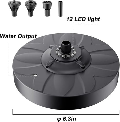 Jutai Electric Floating Pond Fountain Colorful LED Lights DC 12V, Built-in Filter System, Waterfall Fountain Pump,32.8ft Power Cord, Day and Night Lighting, Energy Saving for Above Ground Pools
