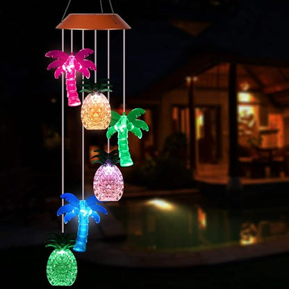 Solar Coconut Tree Pineapple LED Wind Chimes Outdoor - Waterproof Solar Powered Changing Light Color Trees Pineapples Mobile Romantic Wind-Bell for Home, Party, Festival Decor, Night Garden Decoration