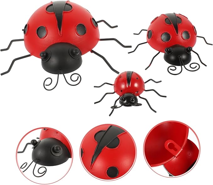 Kisangel 3pcs Fall Decorations Outdoor Ladybug Decorations Iron Ladybug Garden Ornaments Solar Garden Decor