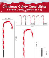 COOLWUFAN 12 Pack Christmas Candy Cane Pathway Markers, 17'' Christmas Outdoor Decorations Pathway Lights with 60 Warm Lights for Indoor and Outdoor Xmas Holiday Party Patio Yard Decor