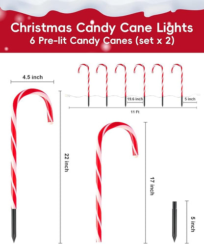 COOLWUFAN 12 Pack Christmas Candy Cane Pathway Markers, 17'' Christmas Outdoor Decorations Pathway Lights with 60 Warm Lights for Indoor and Outdoor Xmas Holiday Party Patio Yard Decor
