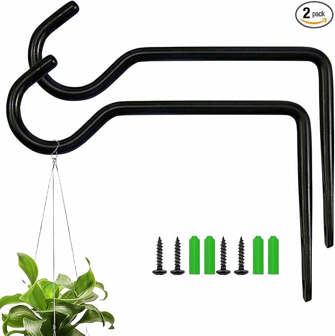 6 Inch Metal Wall Plant Hanger for Hanging Plants, Bird Feeders, Wind Chimes, Flower Baskets – Plant Hanger Indoor Indoor/Outdoor Use, 2 Pack Black