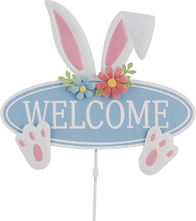 Easter Decorations Outdoor Metal Welcome Bunny Decorative Garden Stakes Easter Decor Outdoor 3D Spring Yard Decor Farmhouse Rabbit for Home Outside Lawn Front Porch Happy Easter Yard Sign