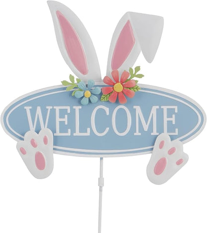 Easter Decorations Outdoor Metal Welcome Bunny Decorative Garden Stakes Easter Decor Outdoor 3D Spring Yard Decor Farmhouse Rabbit for Home Outside Lawn Front Porch Happy Easter Yard Sign