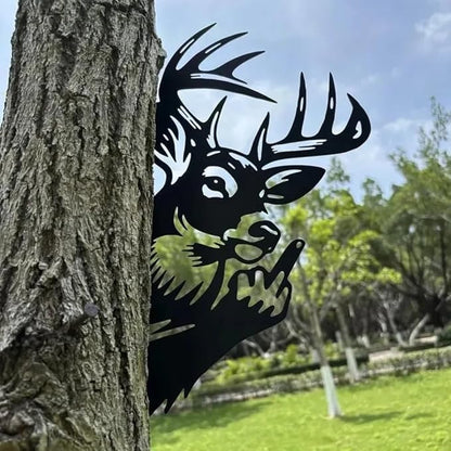 Flipping Off Bigfoot Peeking Animal Metal Sign Funny Middle Finger Yard Art Decor for Tree, Fence, or Corner Outdoor Farmhouse Garden Ornament for Home or Cabin Decoration (#C, 12IN)