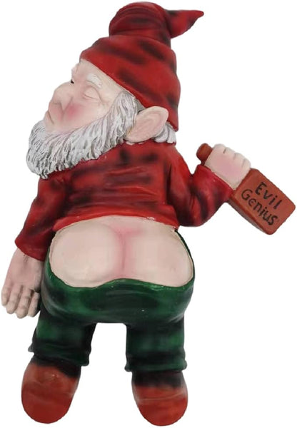 MINICAR Gnome Statue Outdoor Decor 9.5 Inch L, Funny Garden Yard Patio Ornament Decoration, Naughty, Red