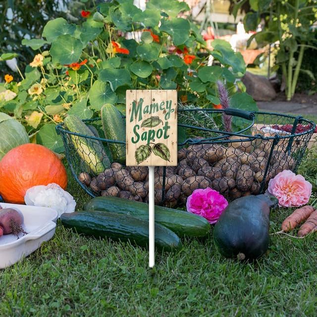 Uptell Vintage Aluminum Mamey Sapot Fruit Signs Yard Sign with Stake for Garden Fruit Garden Label Stakes Plant Markers for Outdoor Plants Waterproof 8x12 inch