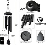 32” Large Black Aluminum Wind Chimes with Aluminum Cap for Outside, Deep Tone Outdoor Garden Patio Weather Resistant Metal Decor, Ideal Gift for Birthday, Mother's Day, Ambiance, Living Enhancement