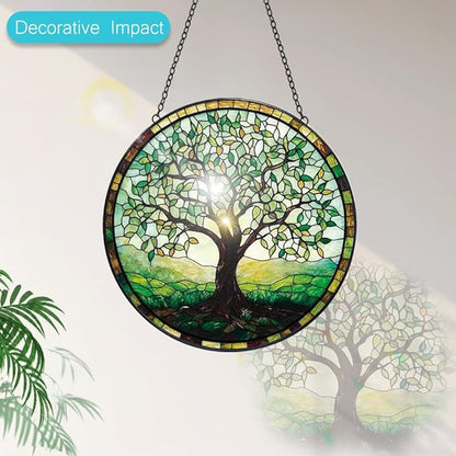 Mom Grandma Gift, Tree of Life Suncatcher, Stained Glass Window Hanging, Sun Catchers Indoor Window, Handmade Suncatchers for Windows Hanging, Spring Home Garden Decor Glass Panel