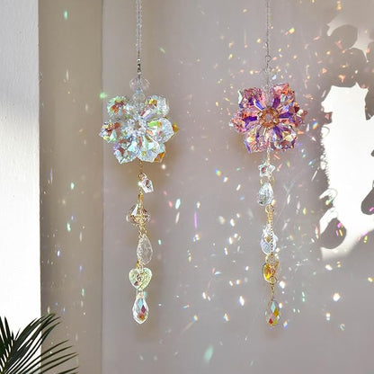 Crystal Flower Sun Catcher, Hanging Sunlight Catcher, Sun Catcher Crystals, Hanging Crystals for Decoration, Window Decoration, Birthday Gift (Transparent)